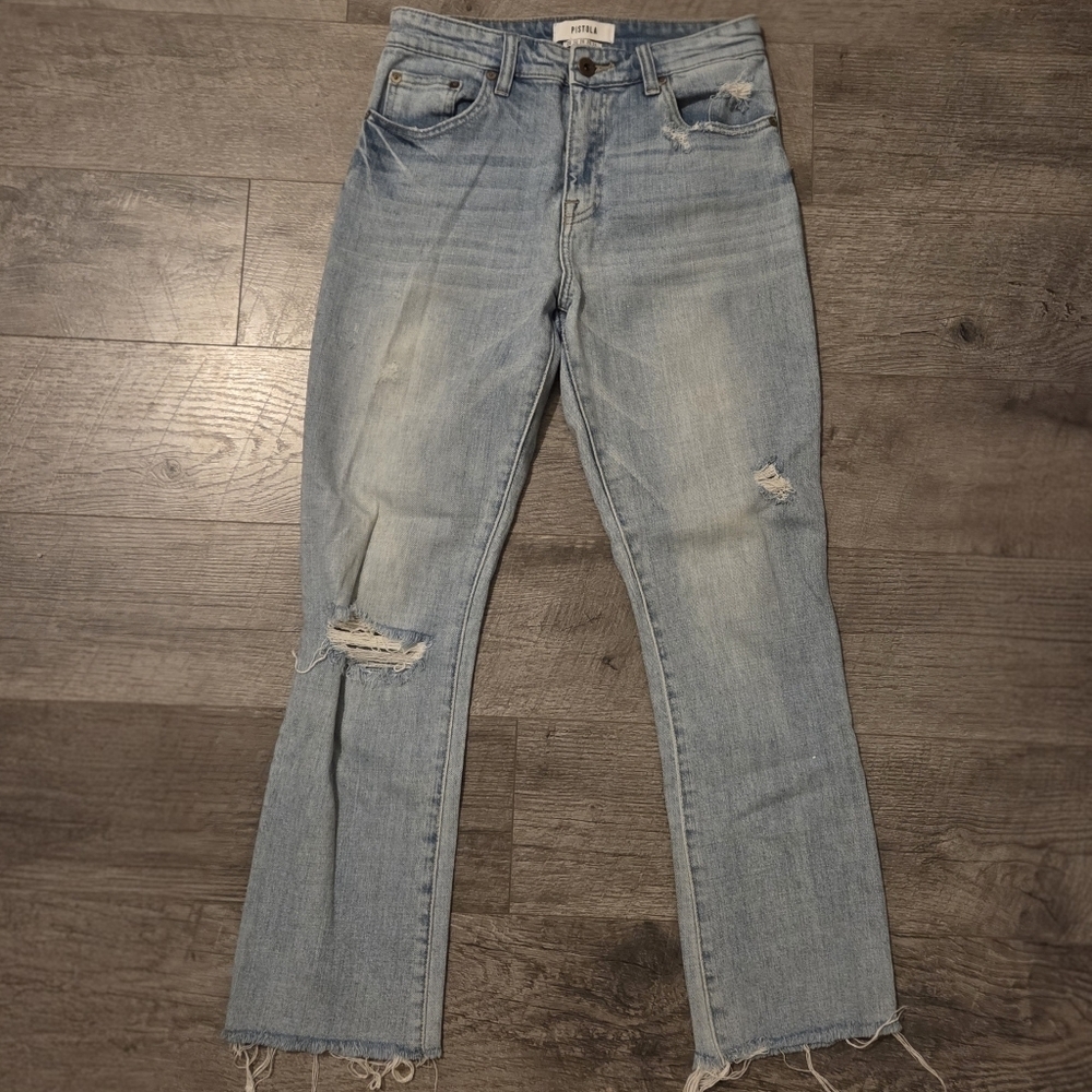 Pistola Charlie High Rise Straight Jeans - Distressed Raw Hem